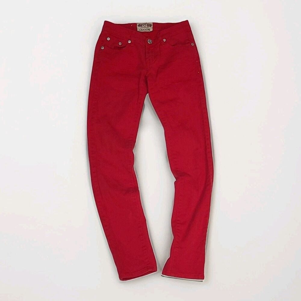 Abbas Girls Red Solid Skinny Jeans Size 3 Button Closure Machine Washable